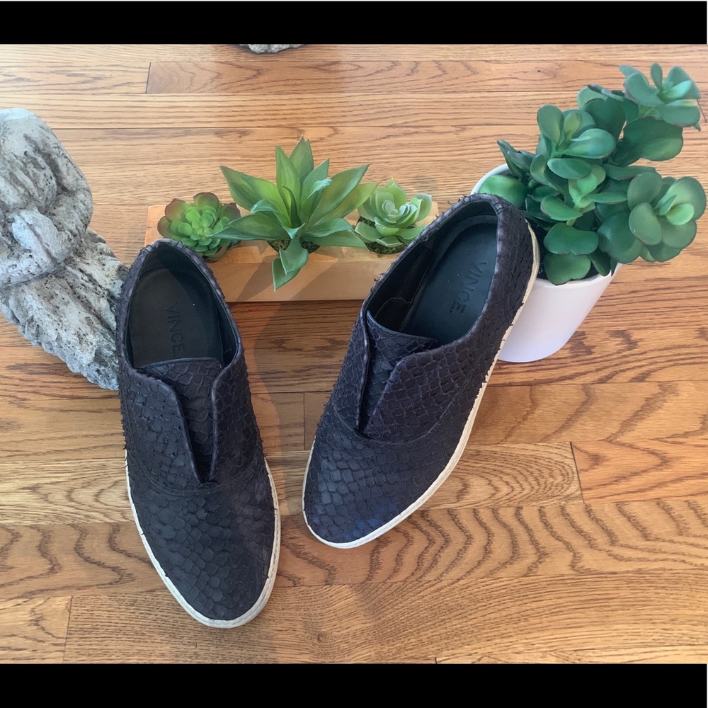 Vince Black Leather Loafer Shoes